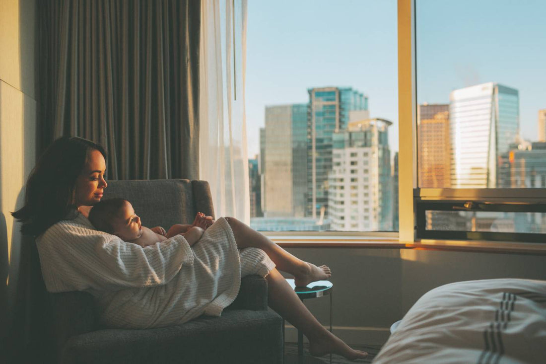 Mom and baby at a hotel