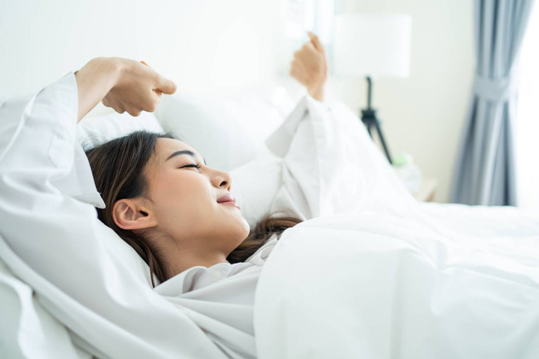 Parent waking up refreshed after sleeping